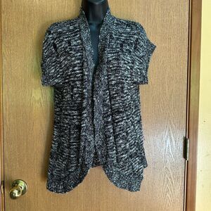 Knit Minded Short Sleeve Cardigan Black, White, Gray| Size XL